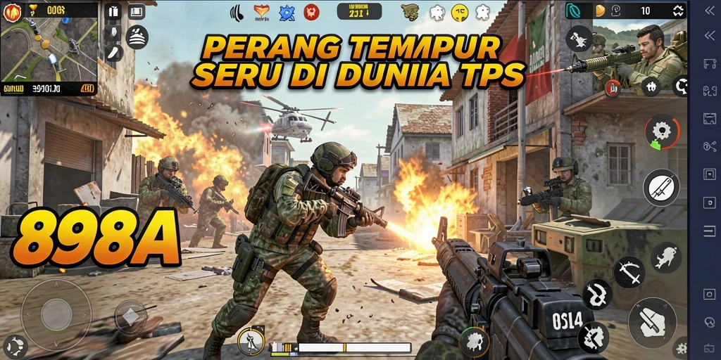 Screenshot utama 898A menampilkan aksi tembak-menembak yang intens.