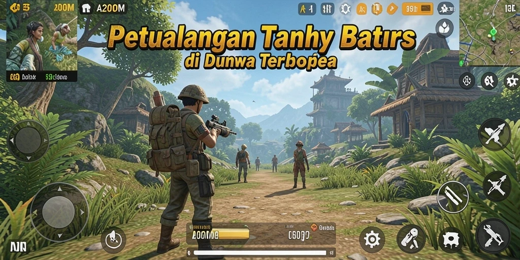 Screenshot gameplay A200M menampilkan eksplorasi dunia terbuka yang luas.