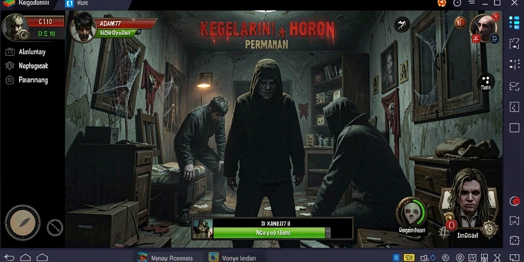 Screenshot gameplay ADAM77 yang menegangkan dengan suasana horor.