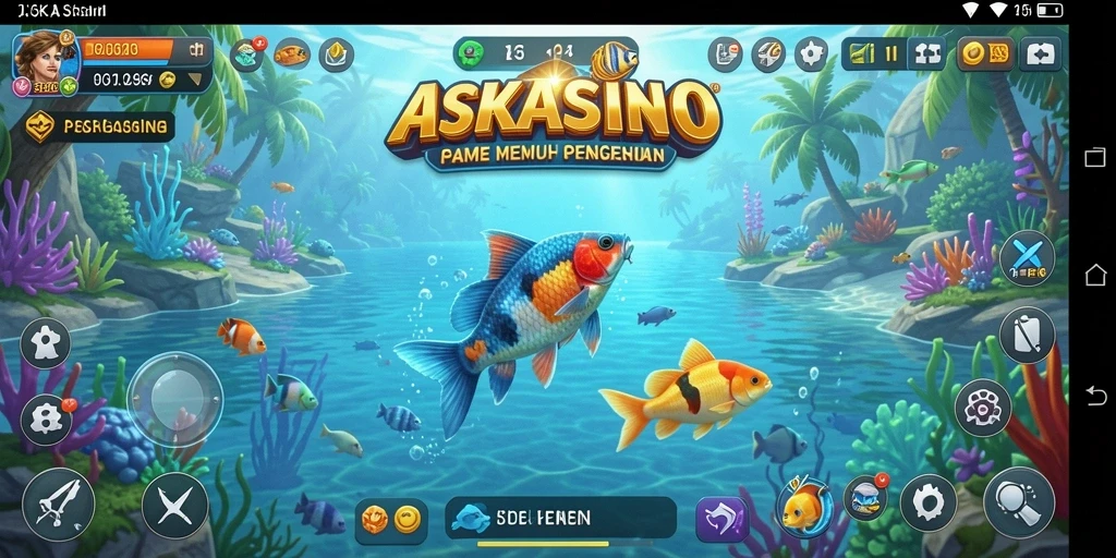Screenshot gameplay ASKASINO yang menunjukkan aksi memancing yang mendebarkan.