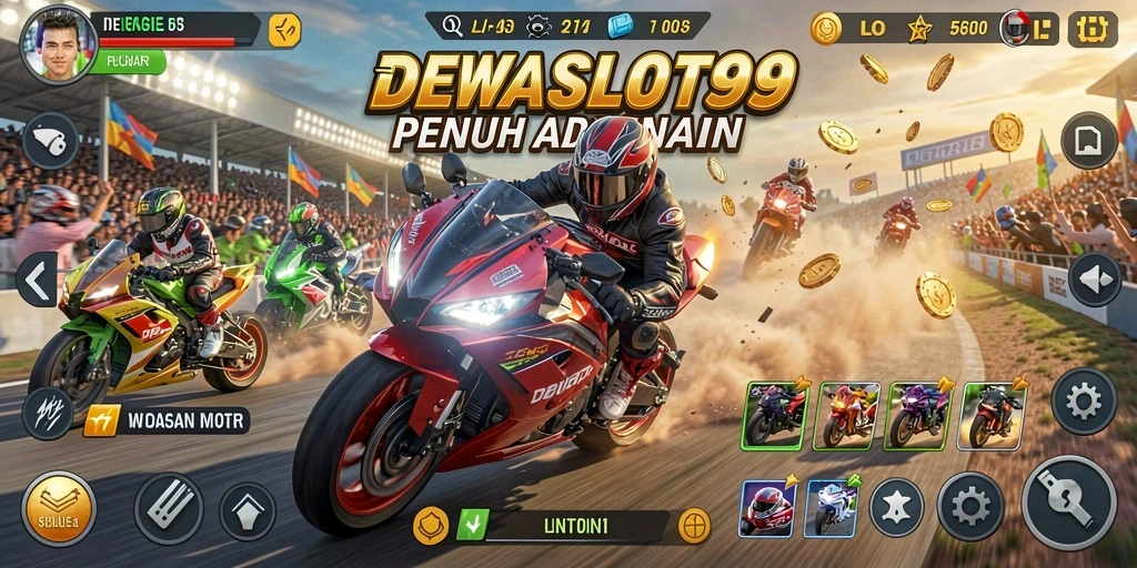 Gameplay DEWASLOT99 yang mendebarkan di lintasan balap motor.