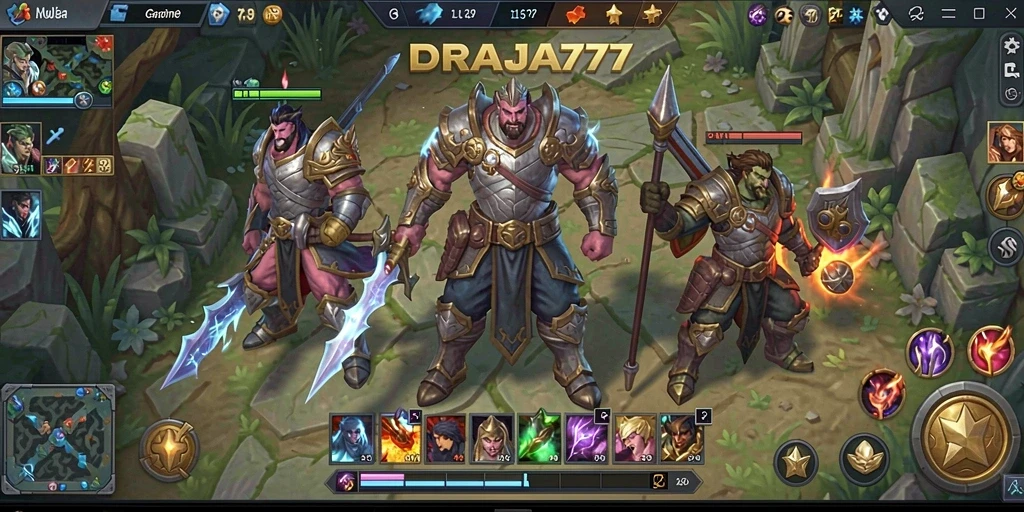 Screenshot gameplay DRAJA777 dengan aksi seru di arena pertempuran.