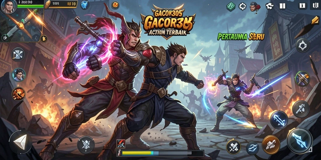 Tampilan gameplay menegangkan dalam GACOR305 dengan pertarungan seru.