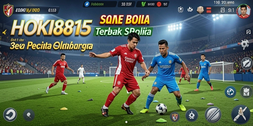 Screenshot HOKI8815 menampilkan aksi seru di lapangan sepak bola.