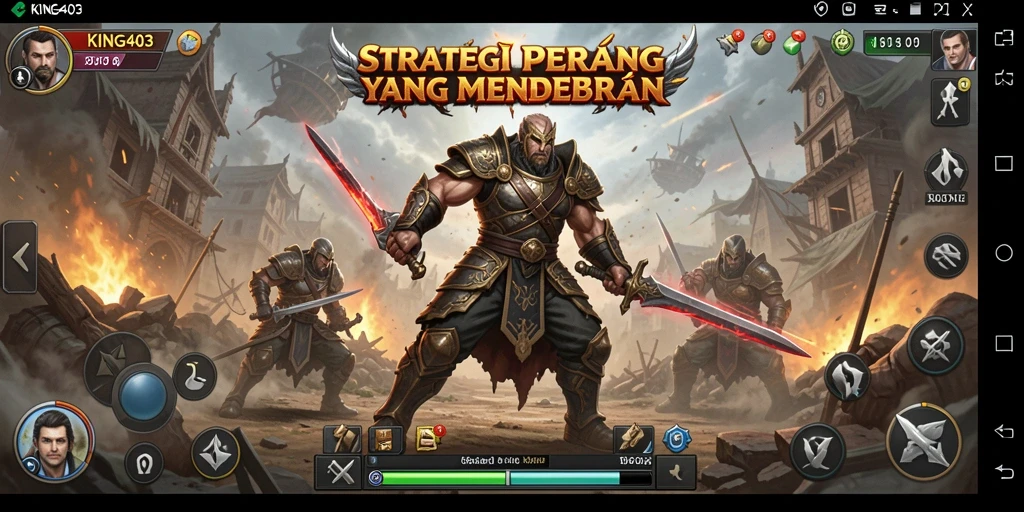 Screenshot gameplay KING403 menampilkan pertempuran strategis yang intens.