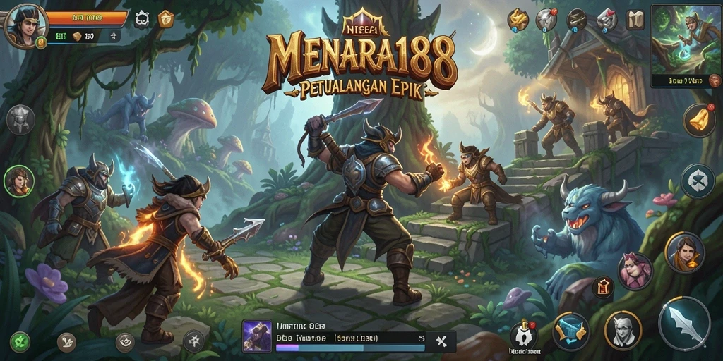 Tampilan gameplay MENARA188 yang menampilkan pertarungan epik dan eksplorasi dunia.