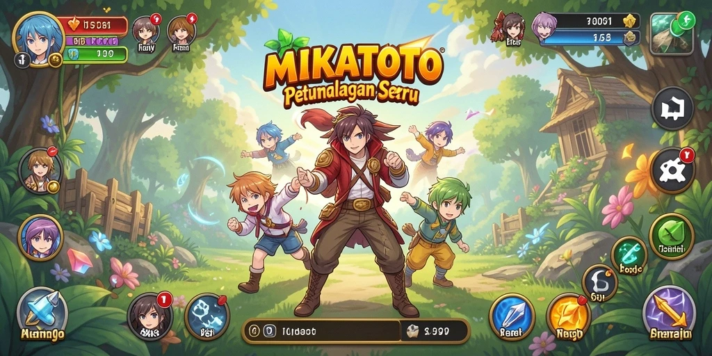 Screenshot gameplay MIKATOTO yang menunjukkan pertarungan karakter anime.