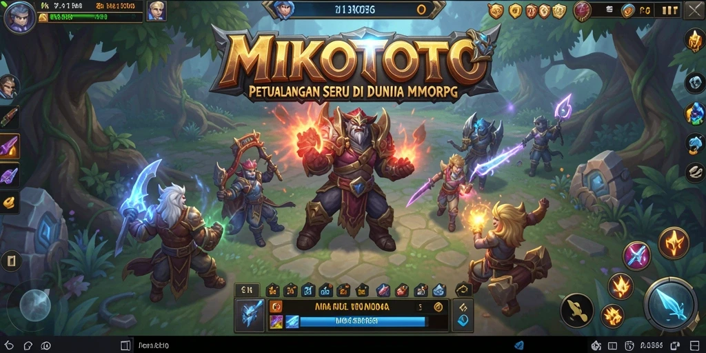 Screenshot gameplay MIKOTOTO menampilkan pertarungan epik dan dunia yang indah.