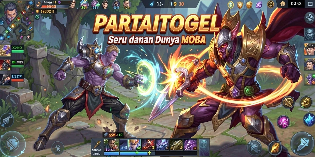 Tampilan gameplay seru di PARTAITOGEL dalam arena MOBA.