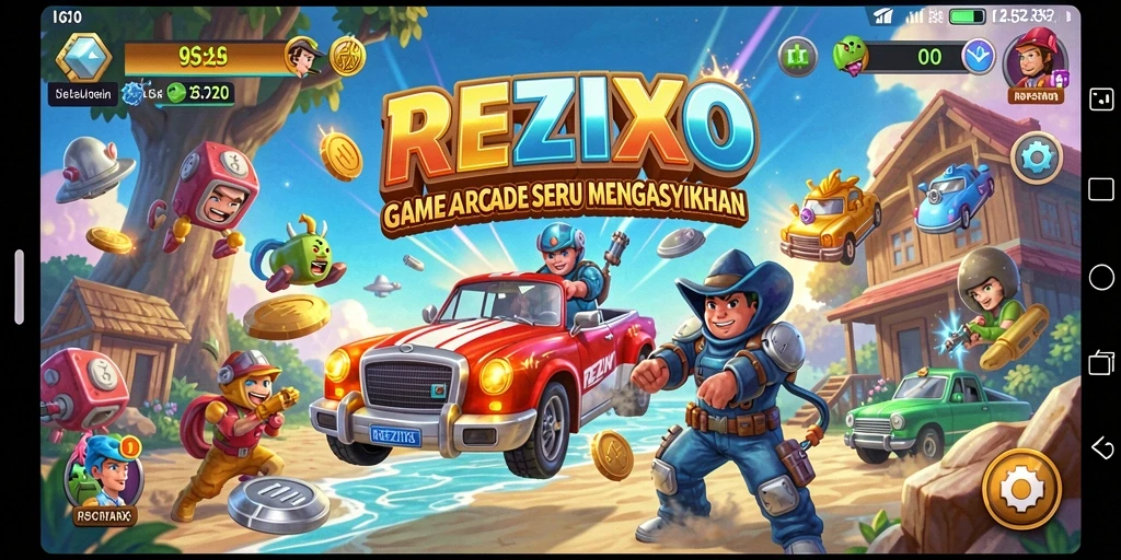 Screenshot gameplay utama REZIXO menampilkan aksi seru dan tantangan level.