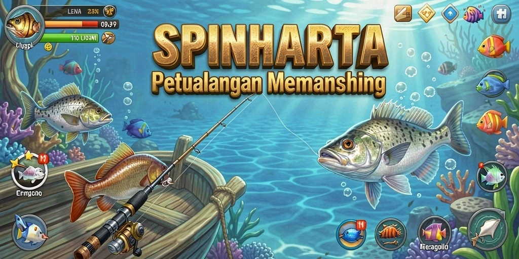 Tampilan gameplay memancing di SPINHARTA yang menawan.