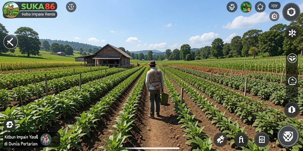 Tampilan gameplay seru saat berkebun di SUKA86.