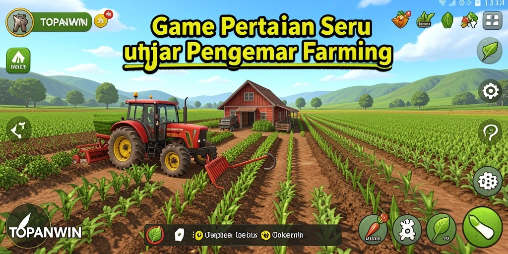 Tangkapan layar gameplay TOPANWIN menampilkan aktivitas pertanian yang penuh warna.