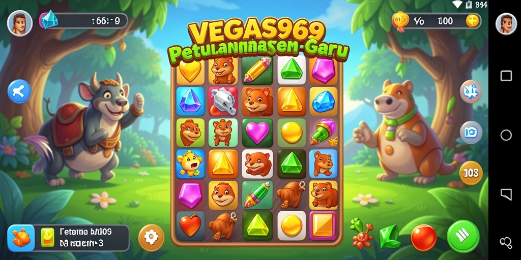 Tampilan gameplay seru dalam match-3 VEGAS969 yang penuh warna.