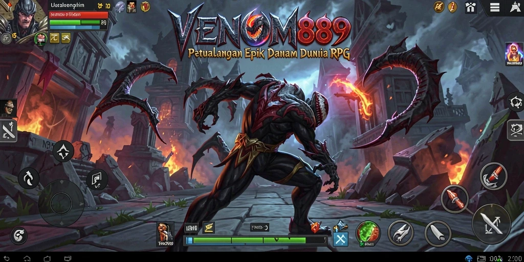 Tangkapan layar utama VENOM889 menampilkan aksi RPG yang intens dan mendebarkan.